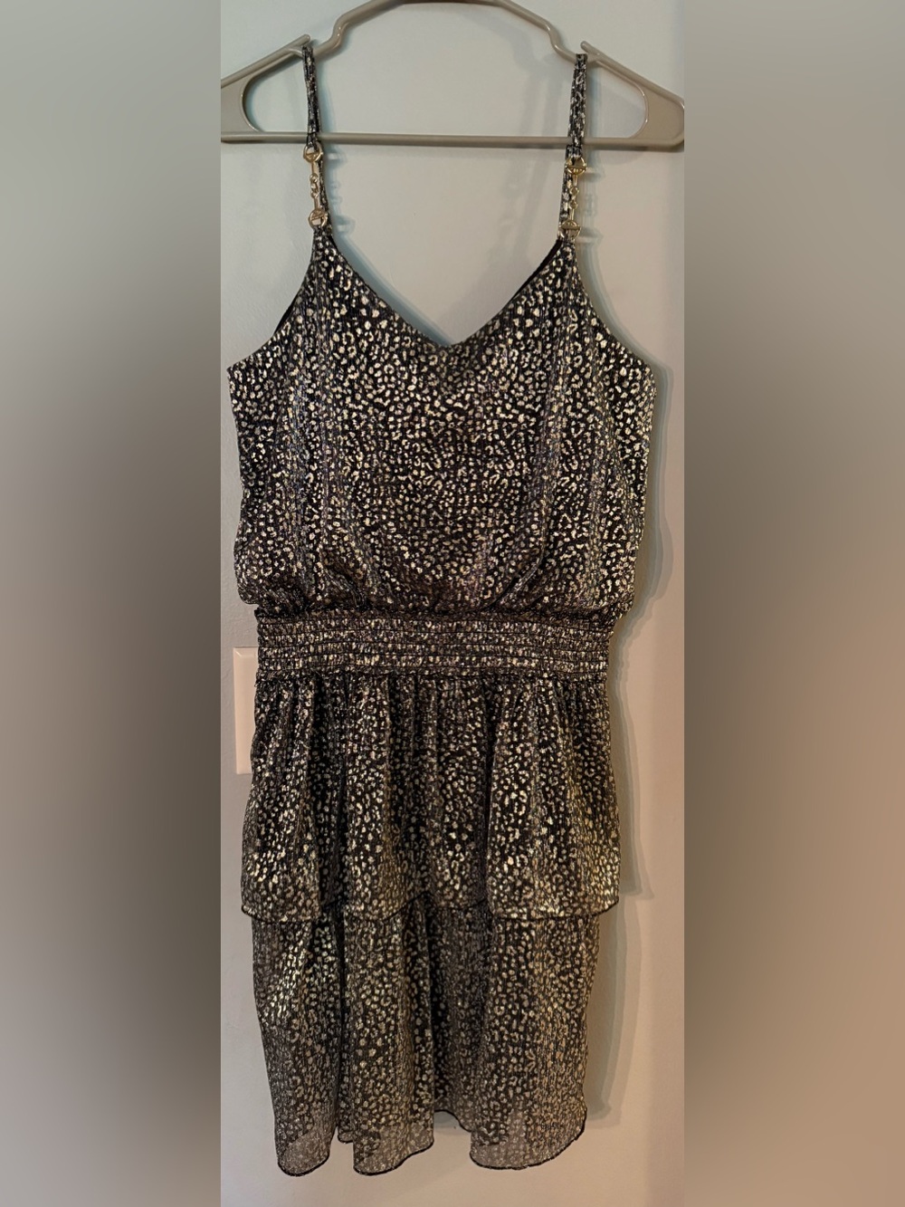 Mome City Sleeveless Black & Silver Tiered Smocked-Waist Mini Dress